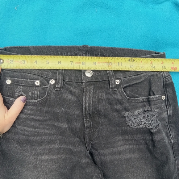 American Eagle Stretch Curvy Straight Size 4 Long Women's Black Denim Jeans - Picture 9 of 10